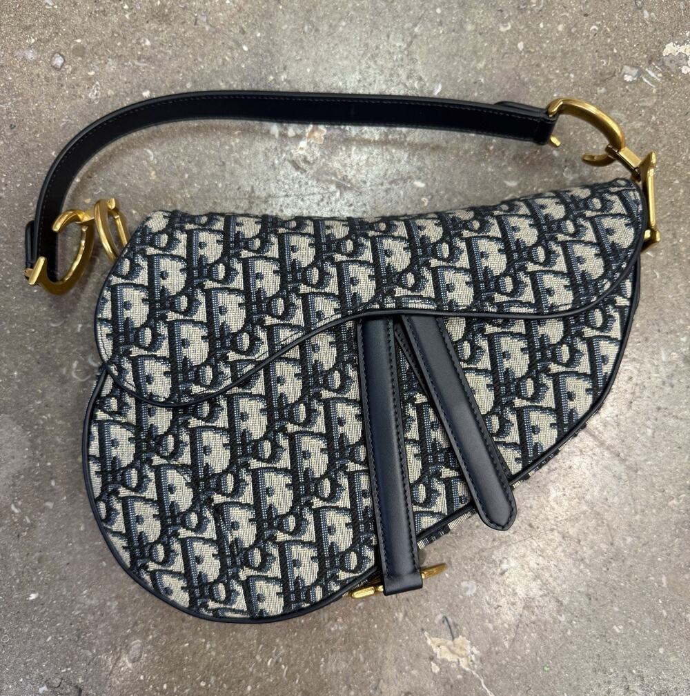 Christian Dior Saddle Bag Oblique Jacquard – Black/Beige – Gold Hardware